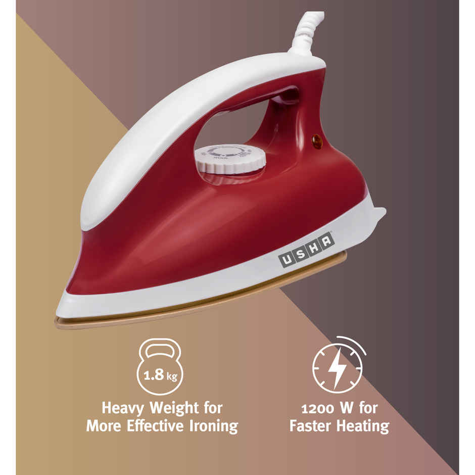 Usha Dry Iron Goliath (1200W, 1.80Kg Heavy Weight , 5 Fabric Settings, Red)