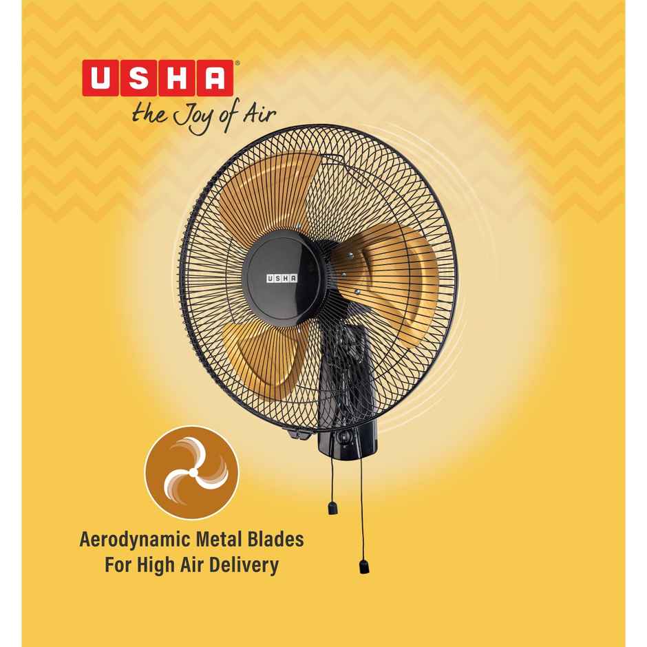 Usha Colossus Wall Fan, 400mm, 1320 Rpm, Rust free Aluminium Blades, Black And Golden