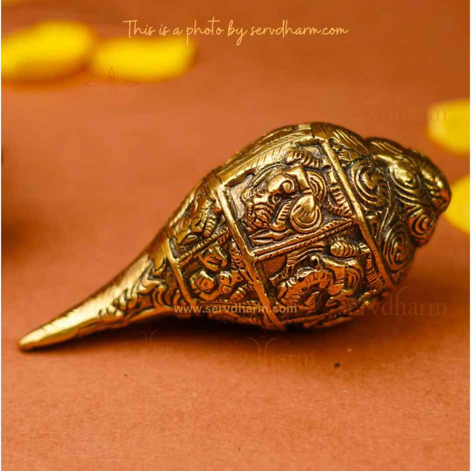 Brass Ganesh Shankh With Carvings | With Gift Box | ServDharm