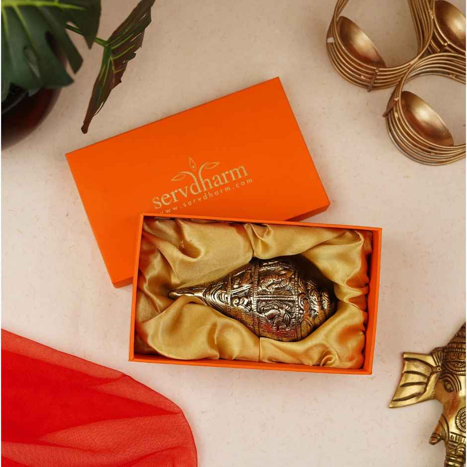 Brass Ganesh Shankh With Carvings | With Gift Box | ServDharm