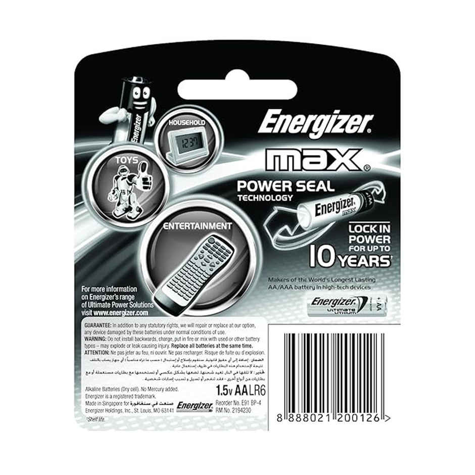 Energizer Max Alkaline Batteries - AA (Pack Of 4)