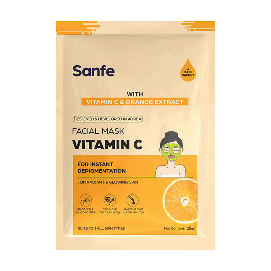 Sanfe Instant Depigmentation Vitamin C Face Mask | 100% fruit extracts, Korean Mask