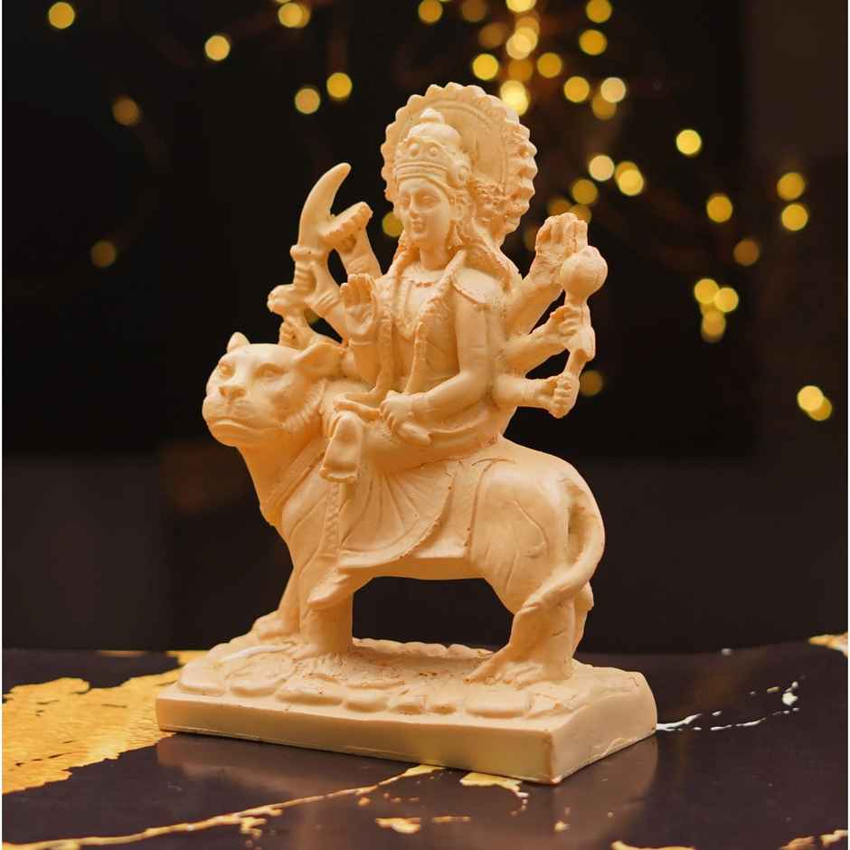 Durga Mata Idol Resin Beige Colour | 7.5 Inch | Gold | Servdharm