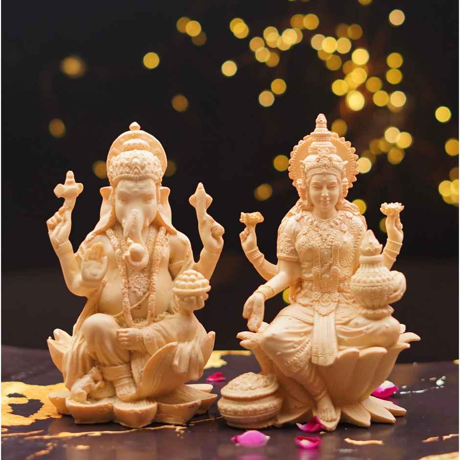 Lakshmi And Ganesh Resin Beige Colour | 7.1 Inch | ServDharm