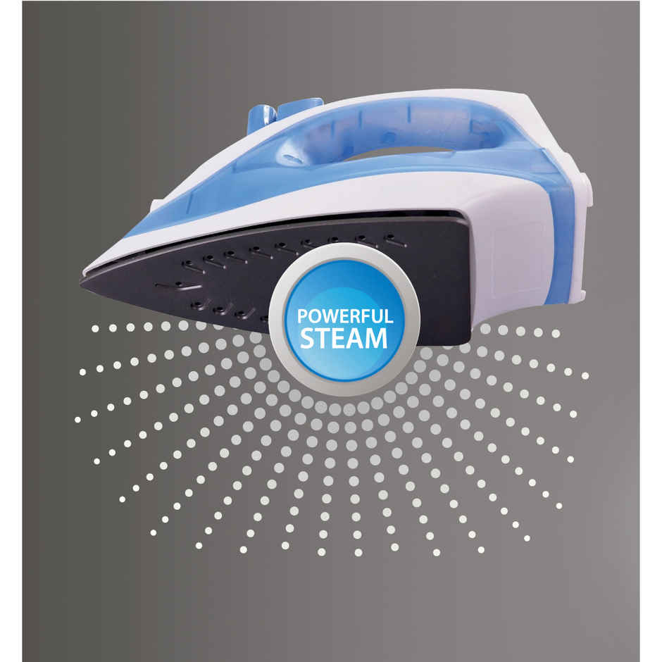 Usha Steam Iron 3713, 1300W Non-Stick Ptfe Coated Soleplate, 360 Swivel Cord, 19 Steam Vents, Blue