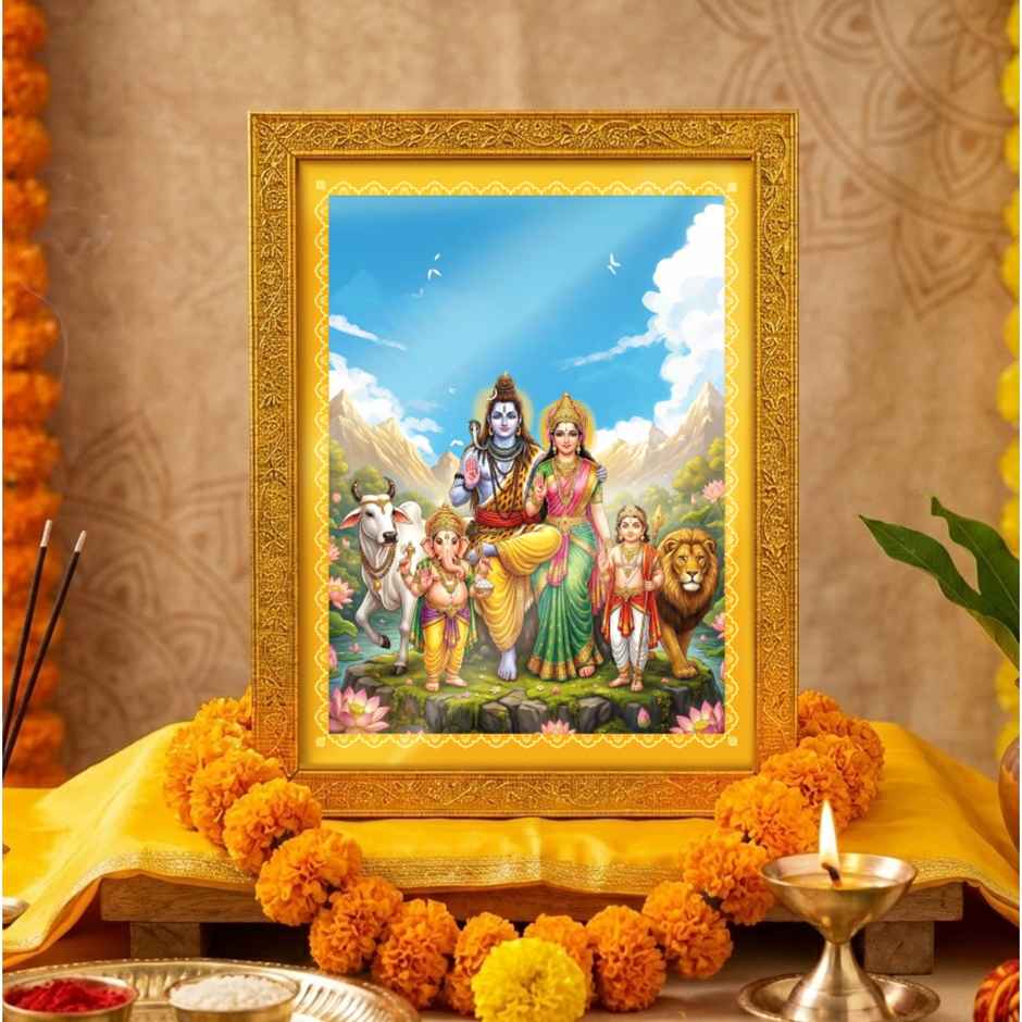 Shiv Parivar God Photo Frame | Golden Finish | 22 x 17 cm | ServDharm