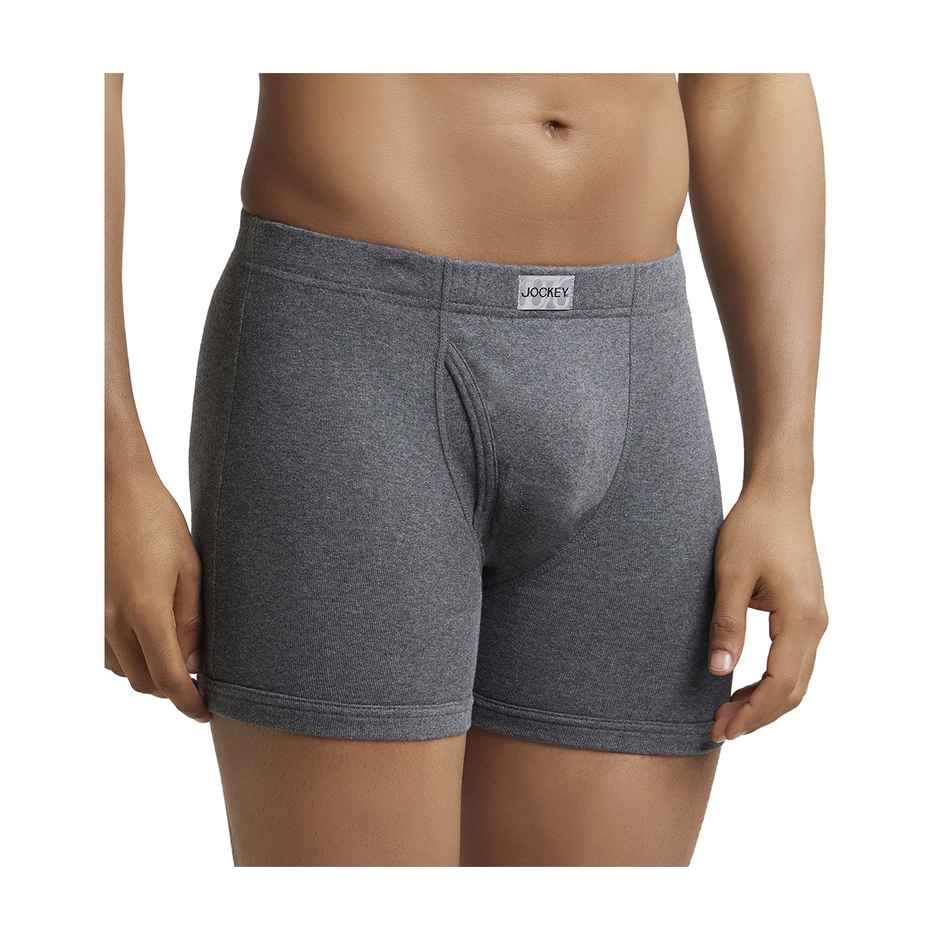 Jockey 8008 Men's Super Combed Cotton Rib Underwear Solid Boxer Brief|Concealed Waistband | Grey-M