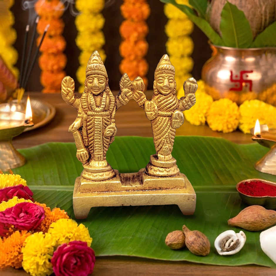 Lakshmi Vishnu Idol for Pooja | 2.5 Inch | Brass | 100 g | ServDharm