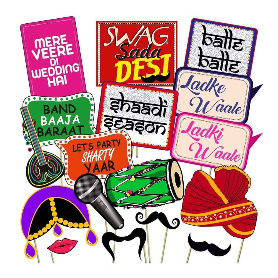 Wedding Photobooth Props | Pack Of 17 | Party Propz
