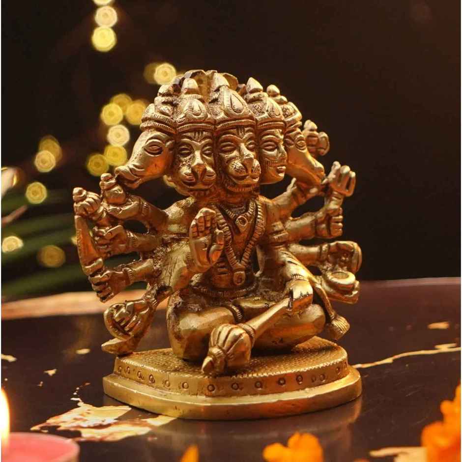 Panchmukhi Pure Brass Hanuman Murti For Daily Worship | 4 Inch | ServDharm