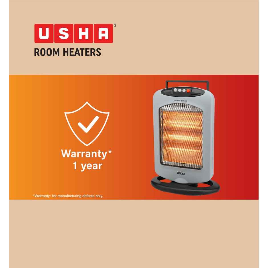 Usha Halogen Room Heater (1200W, 3 Halogen Rods, Oscillation, Carry Handle, Hh4003, White)