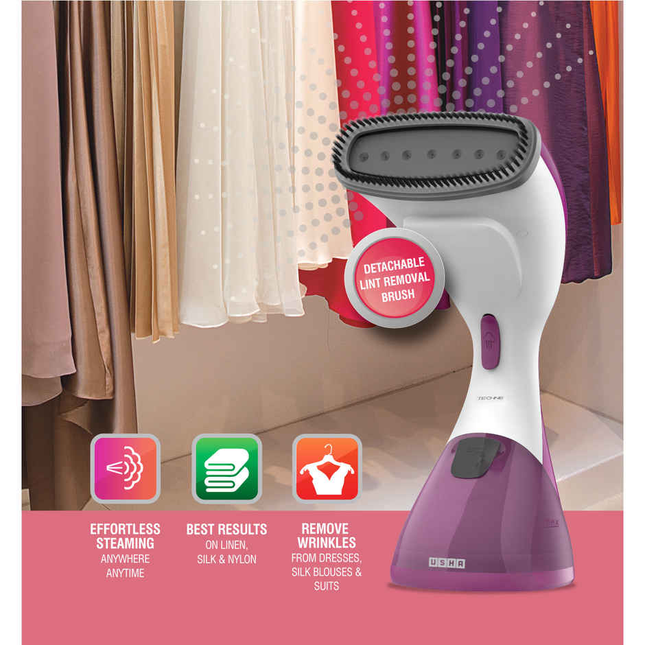 Usha Garment Steamer Techne 1000 (920W, Continious Steam Output Up To 21G/Min, 200Ml Tank, Purple)