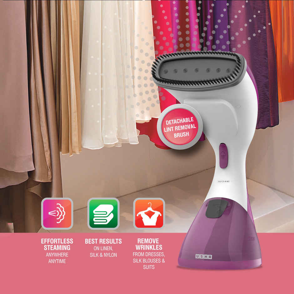 Usha Garment Steamer Techne 1000 (920W, Continious Steam Output Up To 21G/Min, 200Ml Tank, Purple)