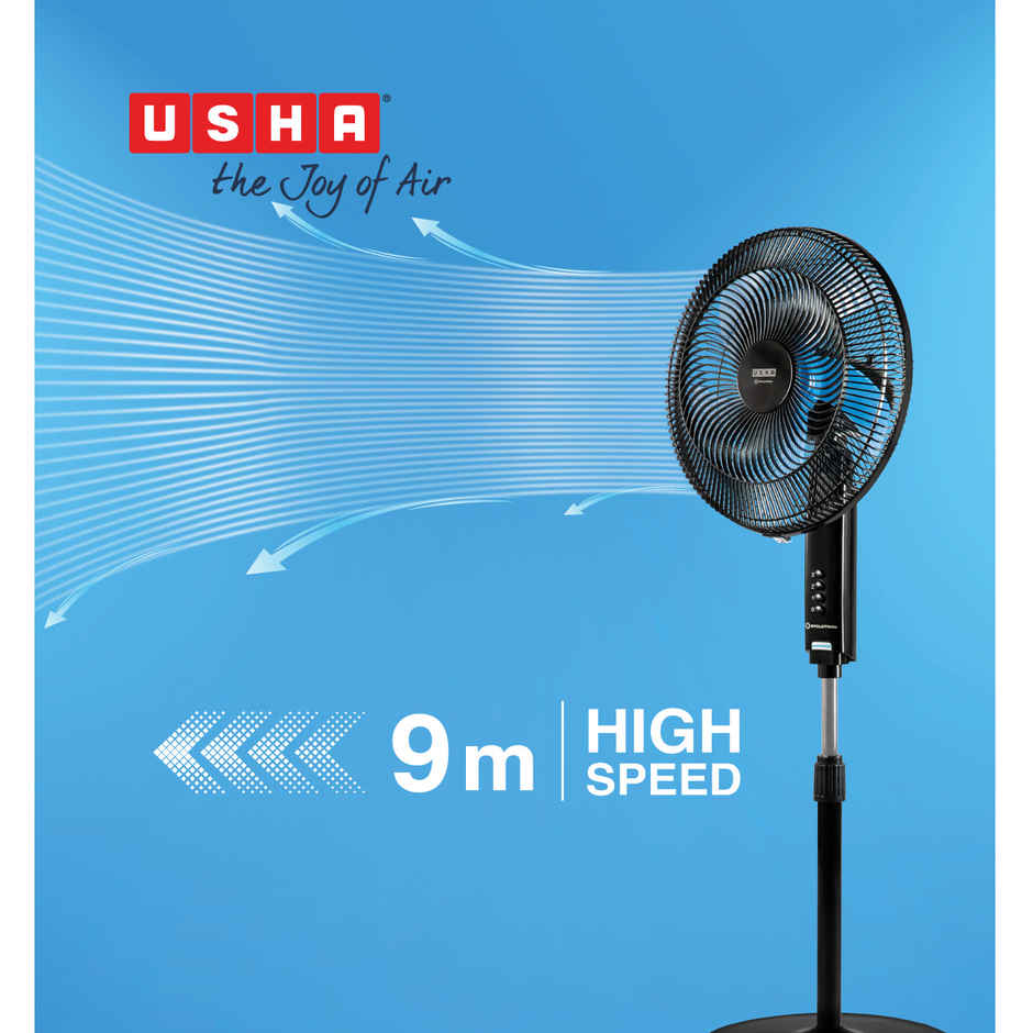 USHA Cyclotron Pedestal Fan,400mm, 1200RPM,5 Blade,Anti - Rust Protection,100% Copper Motor, Black