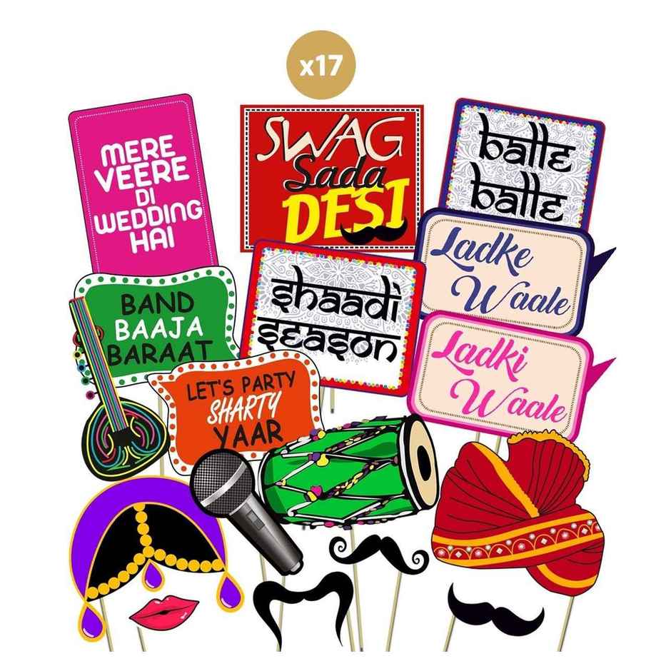 Wedding Photobooth Props | Pack Of 17 | Party Propz
