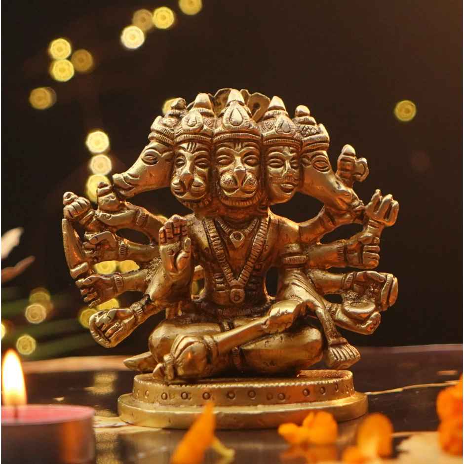 Panchmukhi Pure Brass Hanuman Murti For Daily Worship | 4 Inch | ServDharm