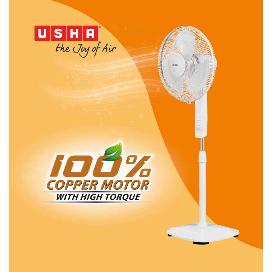 Usha Striker+ Pedestal Fan, 400mm, 2200 RPM, White