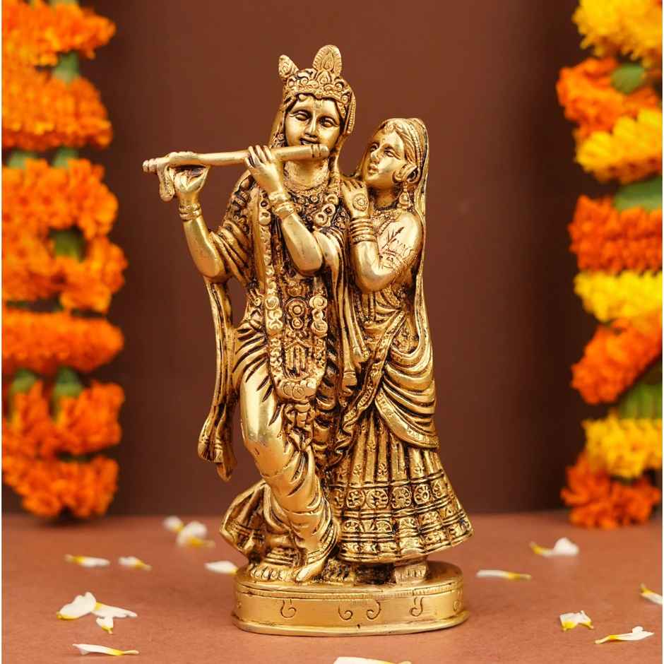 Servdharm Beautiful Brass Radha Krishna Idol | 8.5 Inch