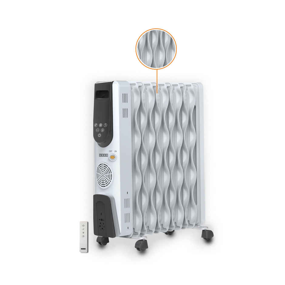 Usha Oil Filled Radiator (2000W, S-Shaped Fins, Touch Panel, Remote Control, Timer, 4309 Fse,White)