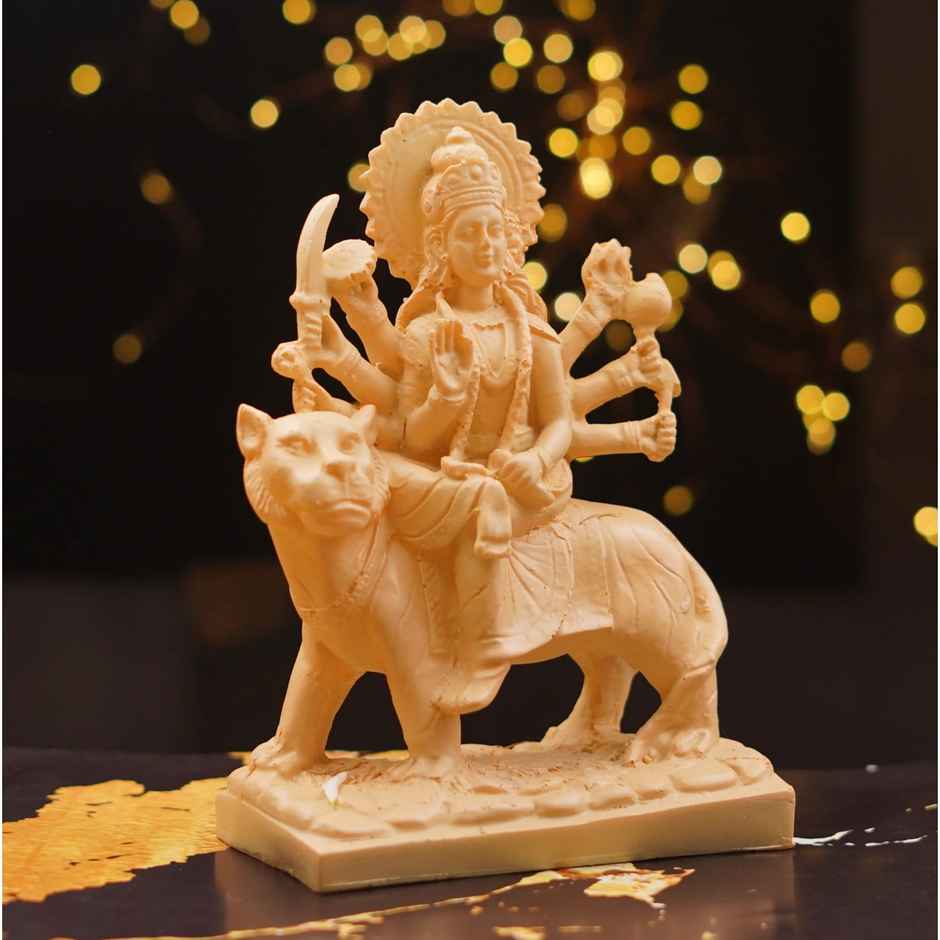 Durga Mata Idol Resin Beige Colour | 7.5 Inch | Gold | Servdharm