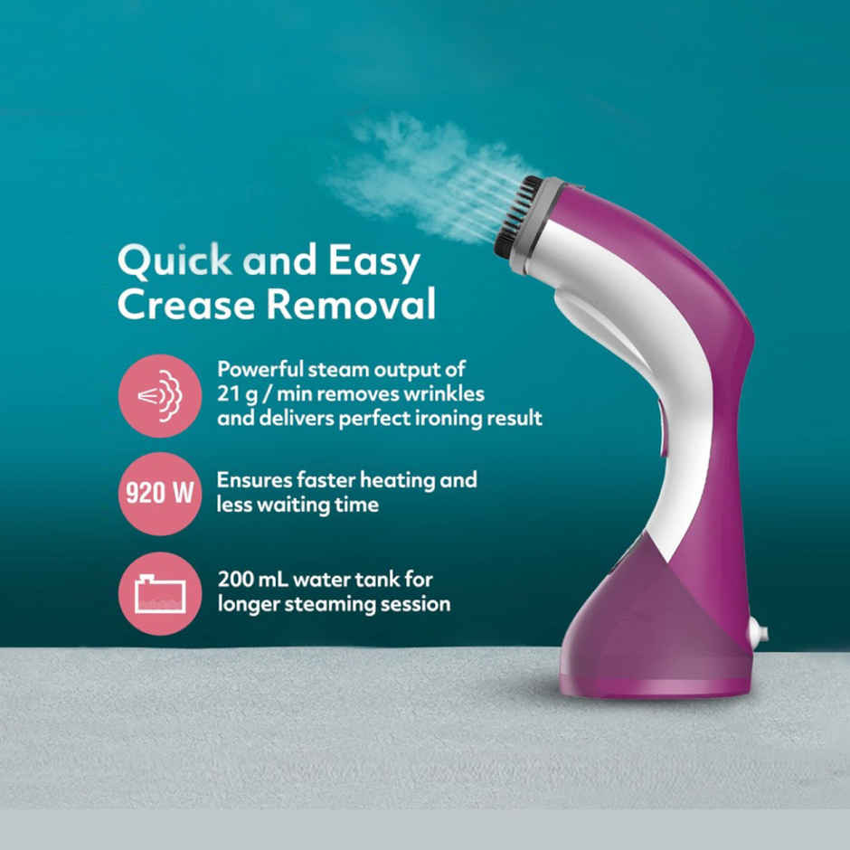 Usha Garment Steamer Techne 1000 (920W, Continious Steam Output Up To 21G/Min, 200Ml Tank, Purple)