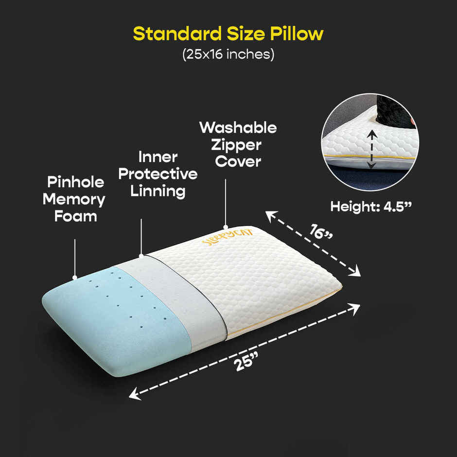 Sleepycat Bamboo Fabric Orthopaedic Memory Foam Pillow White (Standard Size, 25 x 16 Inches)