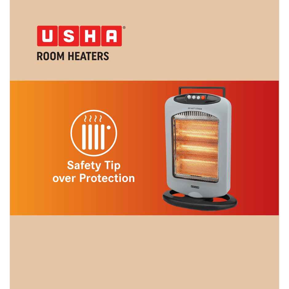 Usha Halogen Room Heater (1200W, 3 Halogen Rods, Oscillation, Carry Handle, Hh4003, White)