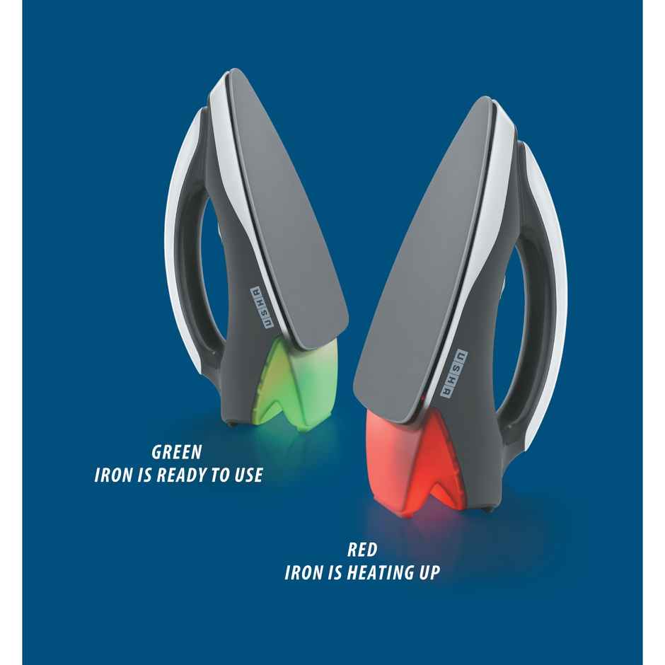 Usha Dry Iron Aurora (1000W, Premium Weilberger Non Stick Coated Soleplate, Led Tail Light, Grey)