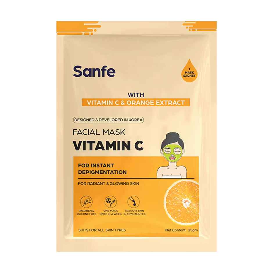 Sanfe Instant Depigmentation Vitamin C Face Mask | 100% fruit extracts, Korean Mask