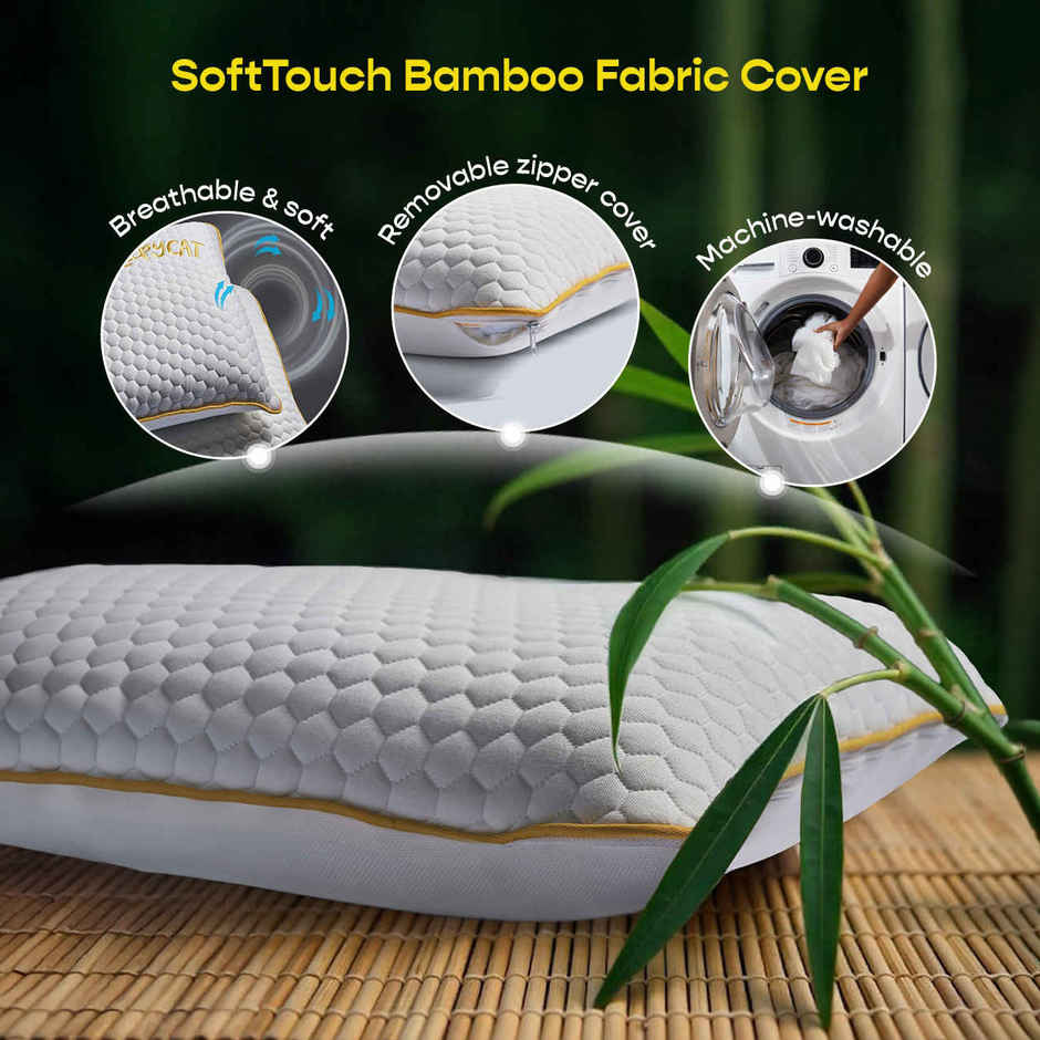 Sleepycat Bamboo Fabric Orthopaedic Memory Foam Pillow White (Standard Size, 25 x 16 Inches)