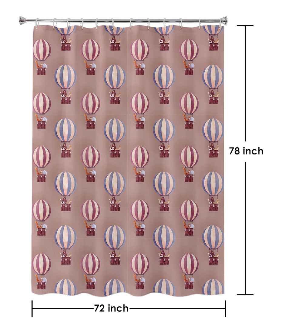Lushomes Shower Curtain - Pink | Kids Printed Air Balloon | 12 Eyelets | 12 Hooks | 6 x 6.5 ft