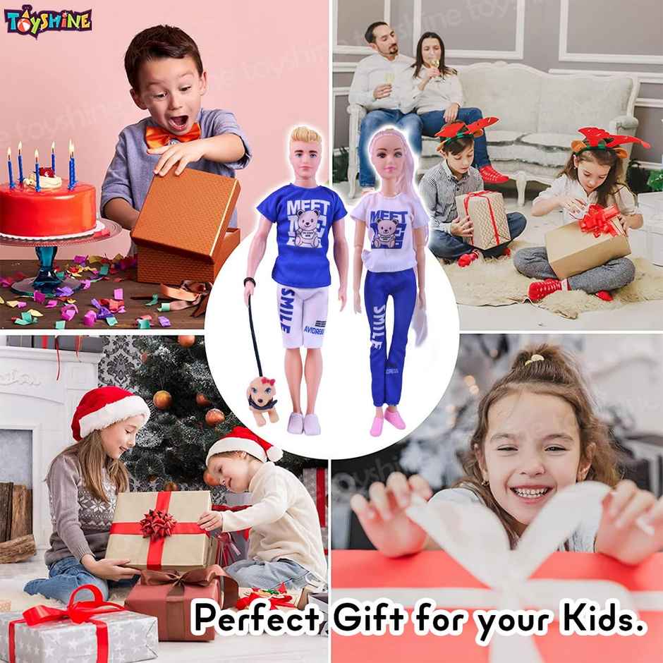 Toyshine Beautiful Summer Magic Couple Fashion Doll Toy Set For Baby Kids Dolls House Collection