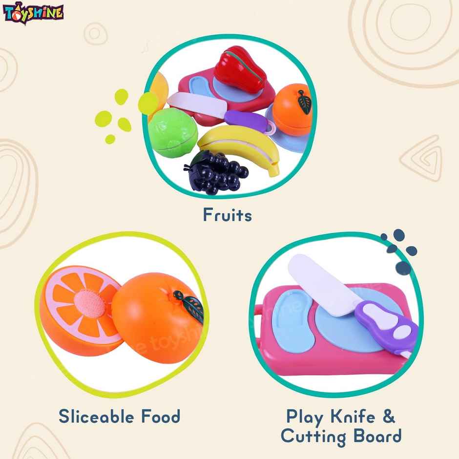 Toyshine 6 Pc Cut & Play Realistic Sliceable Fruits With Chopping Board Plate And Knife I