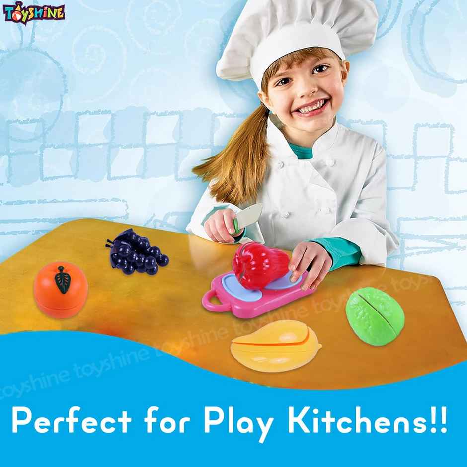 Toyshine 6 Pc Cut & Play Realistic Sliceable Fruits With Chopping Board Plate And Knife I