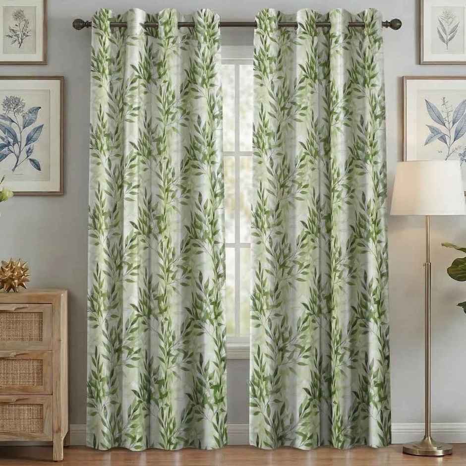 Home Sizzler Floral Flow Grommet Polyester Door Curtain 7 Feet Leaf Green