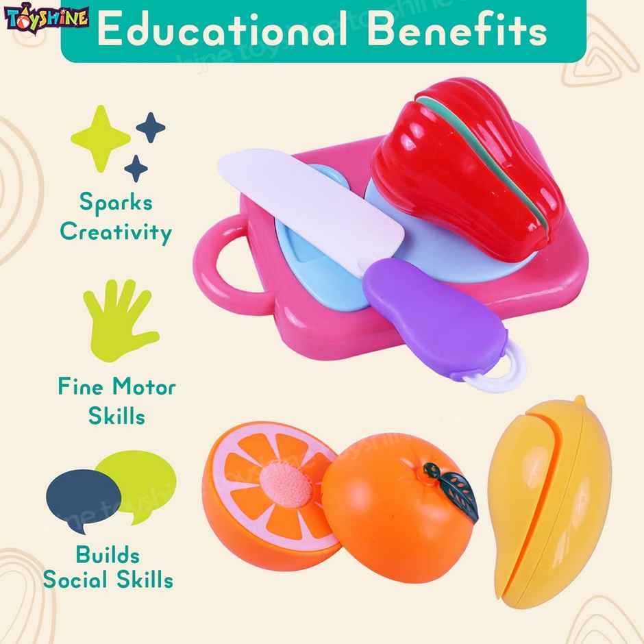 Toyshine 6 Pc Cut & Play Realistic Sliceable Fruits With Chopping Board Plate And Knife I