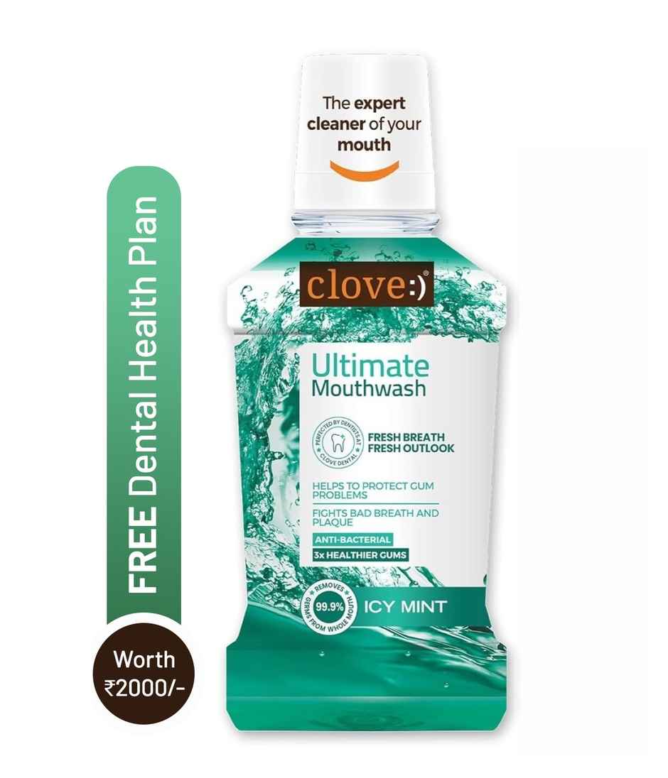 Clove Ultimate Mouthwash Antibacterial & Anti-Plaque Kills 99.9% Germs Fresh Icy Mint Flavour