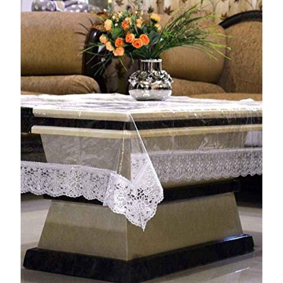 Kuber Industries PVC 4 Seater Center Table Cover|Silver Lace Transparent- Rectangle, KUBMART02706