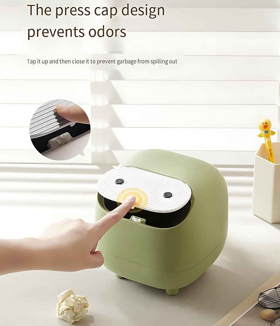 House of Quirk Mini Trash Can with Lid | Cute Ninja Desktop Dustbin | Green