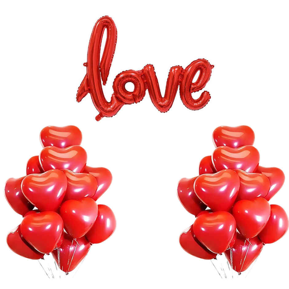 Valentine Love Balloon Combo | 30 Heart Balloons + 1 Love Foil | Picfest