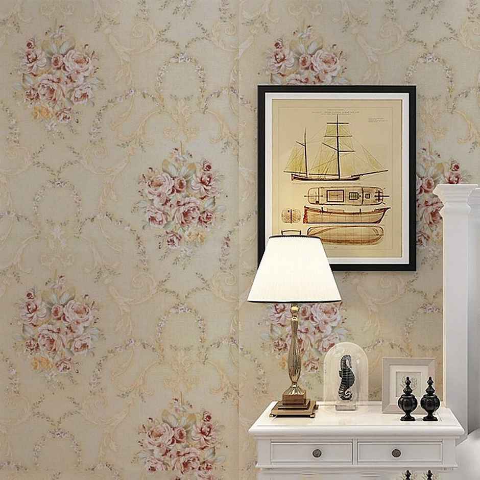 Wollzo Golden Floral Wallpaper Self Adhesive Peel and Stick Wall Decor 45 x 500 cm