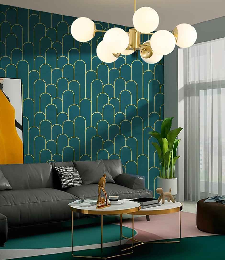 Wollzo Geometric Scallop Green Wallpaper Self Adhesive Peel and Stick Wall Decor 45 x 500 cm