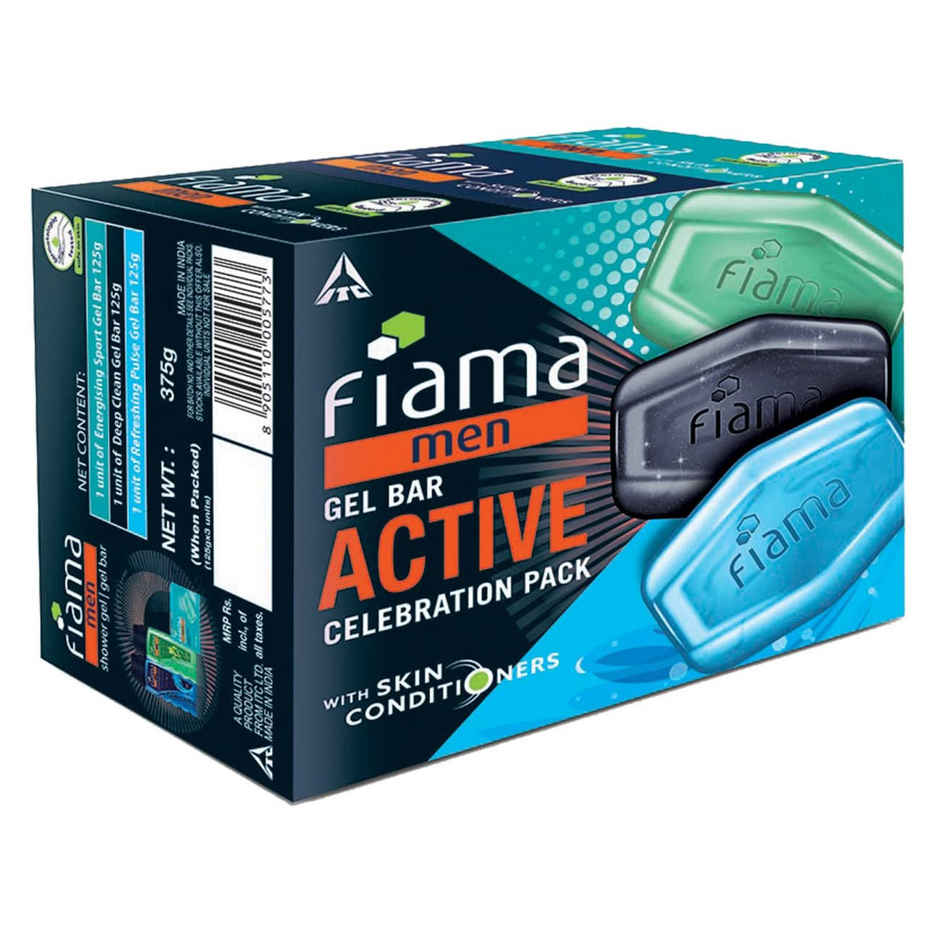 Fiama Men Gel Bar Active Celebration Pack with 3 Unique Gel Bars, for Moisturised Skin
