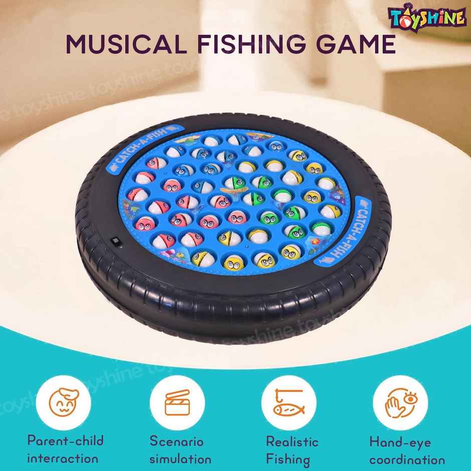 Toyshine Rotating Fish Catching Game Big With 45 Fishes And 4 Sticks And 4 Hooks - Assorted