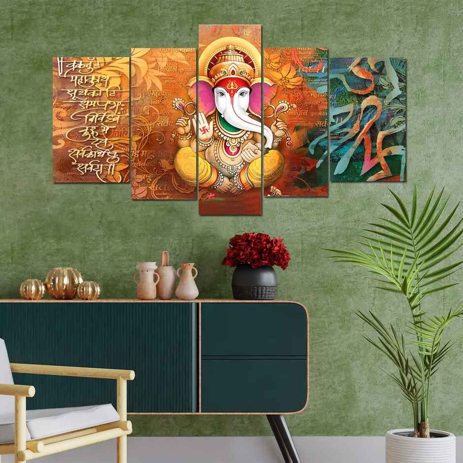 Perpetual Ganesha Paintings for Wall Decoration | Set of 5 | 3D | 75 x 43 cm