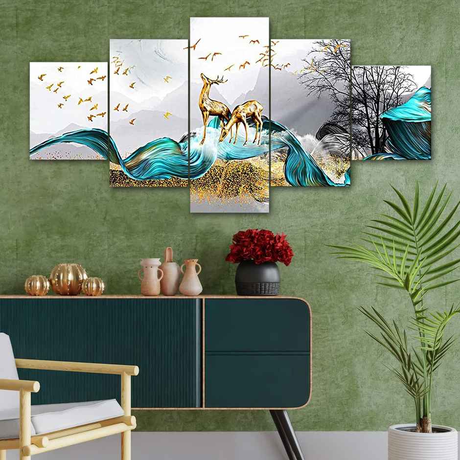 Perpetual Deer Paintings for Wall Decoration | Set of 5 | 3D Scenery | 75 x 43 cm