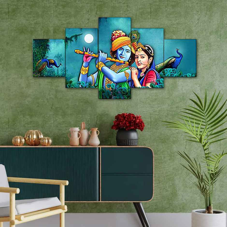 Perpetual Radha Krishna Wall Painting | Set of 5 | Wall Frames | 75 x 43 cm