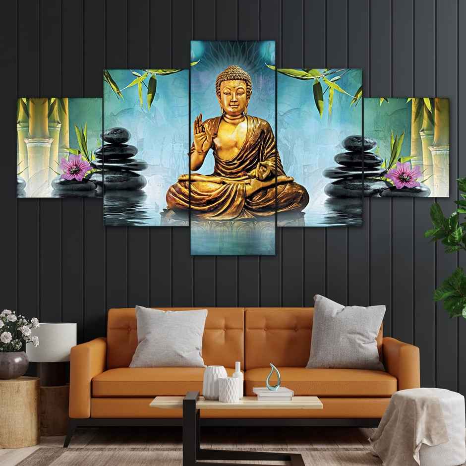 Perpetual Buddha Wall Painting for Living Room | 3D Scenery | 75 x 43 cm | with Frames