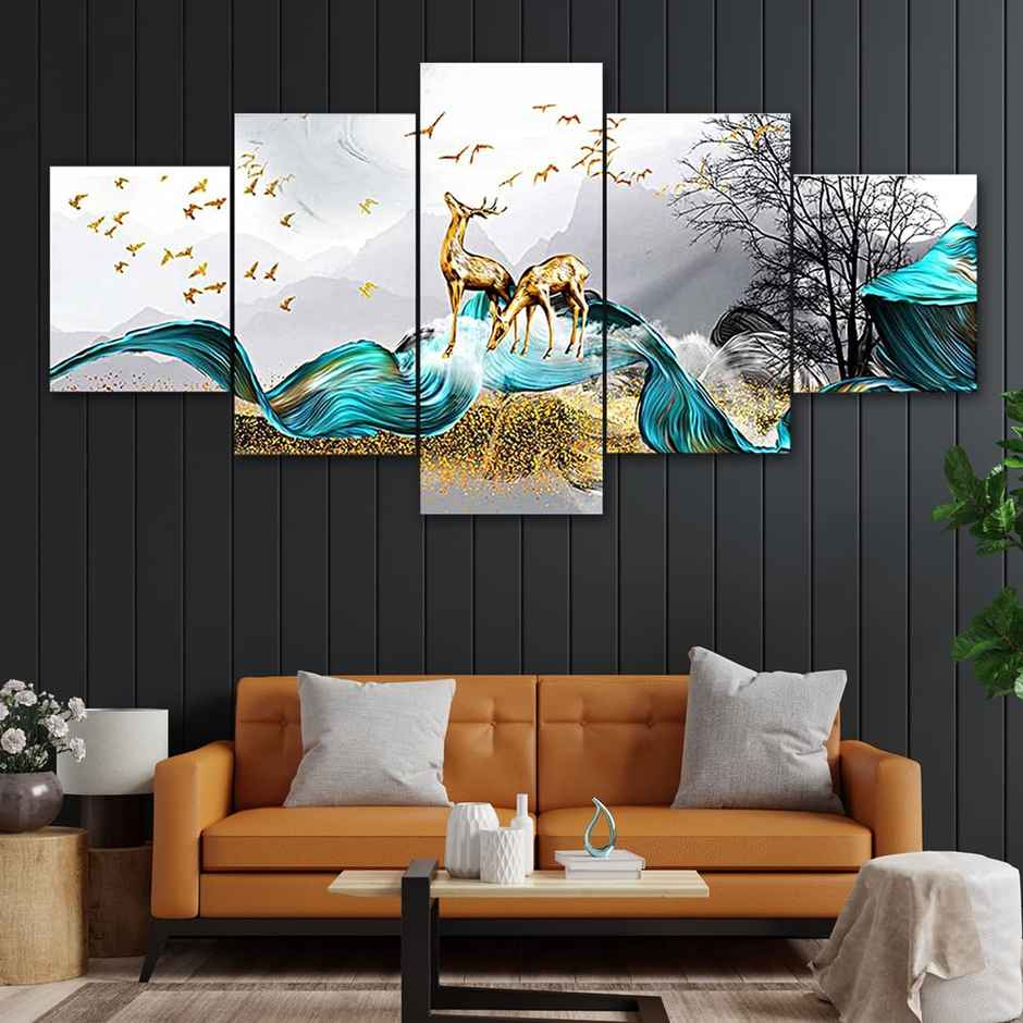Perpetual Deer Paintings for Wall Decoration | Set of 5 | 3D Scenery | 75 x 43 cm