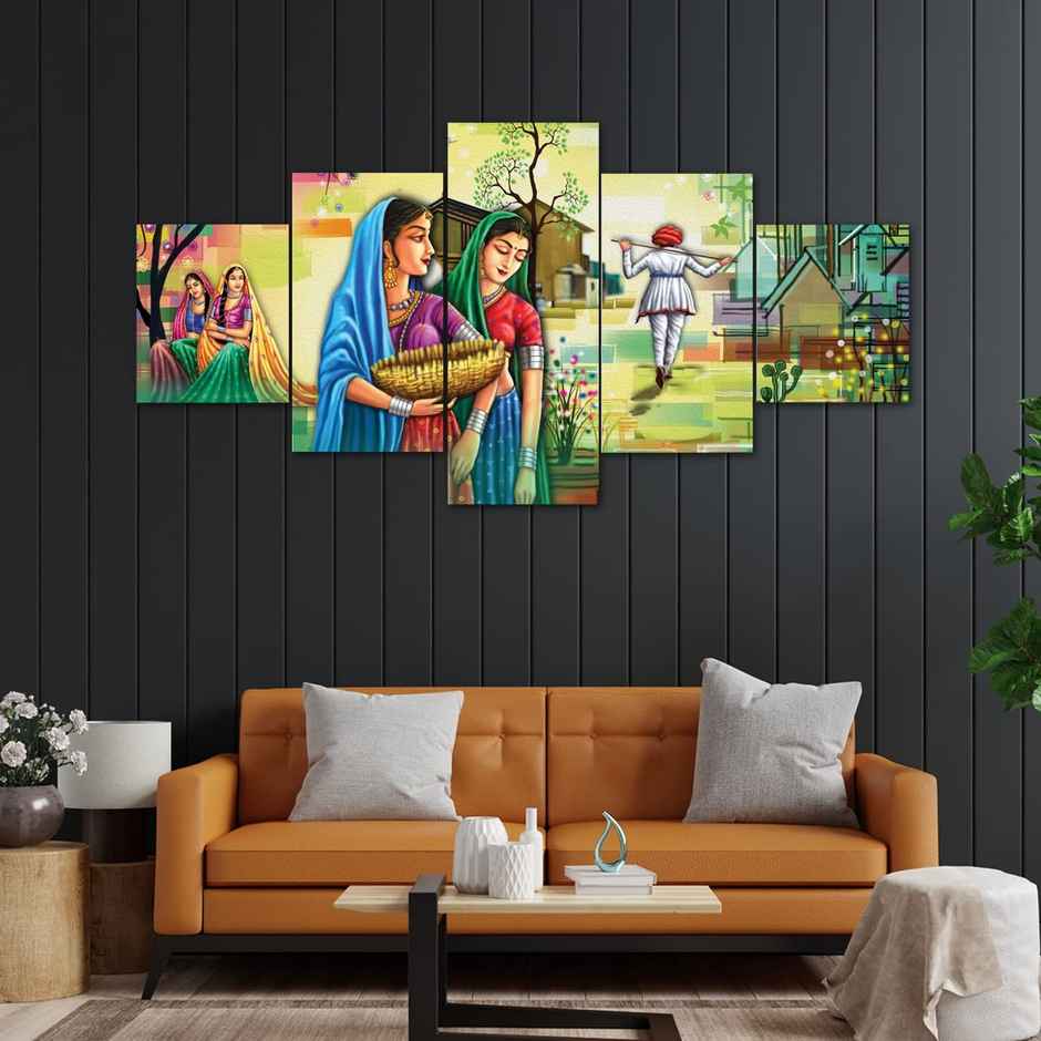 Perpetual Rajasthani Paintings for Living Room | Set of 5 | 3D | 75 x 43 cm